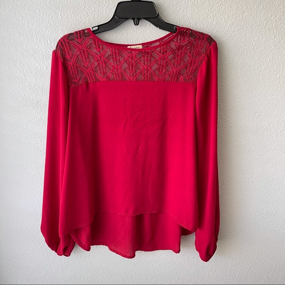 Lili White Red Lace Blouse Long Sleeve - Picture 1 of 7